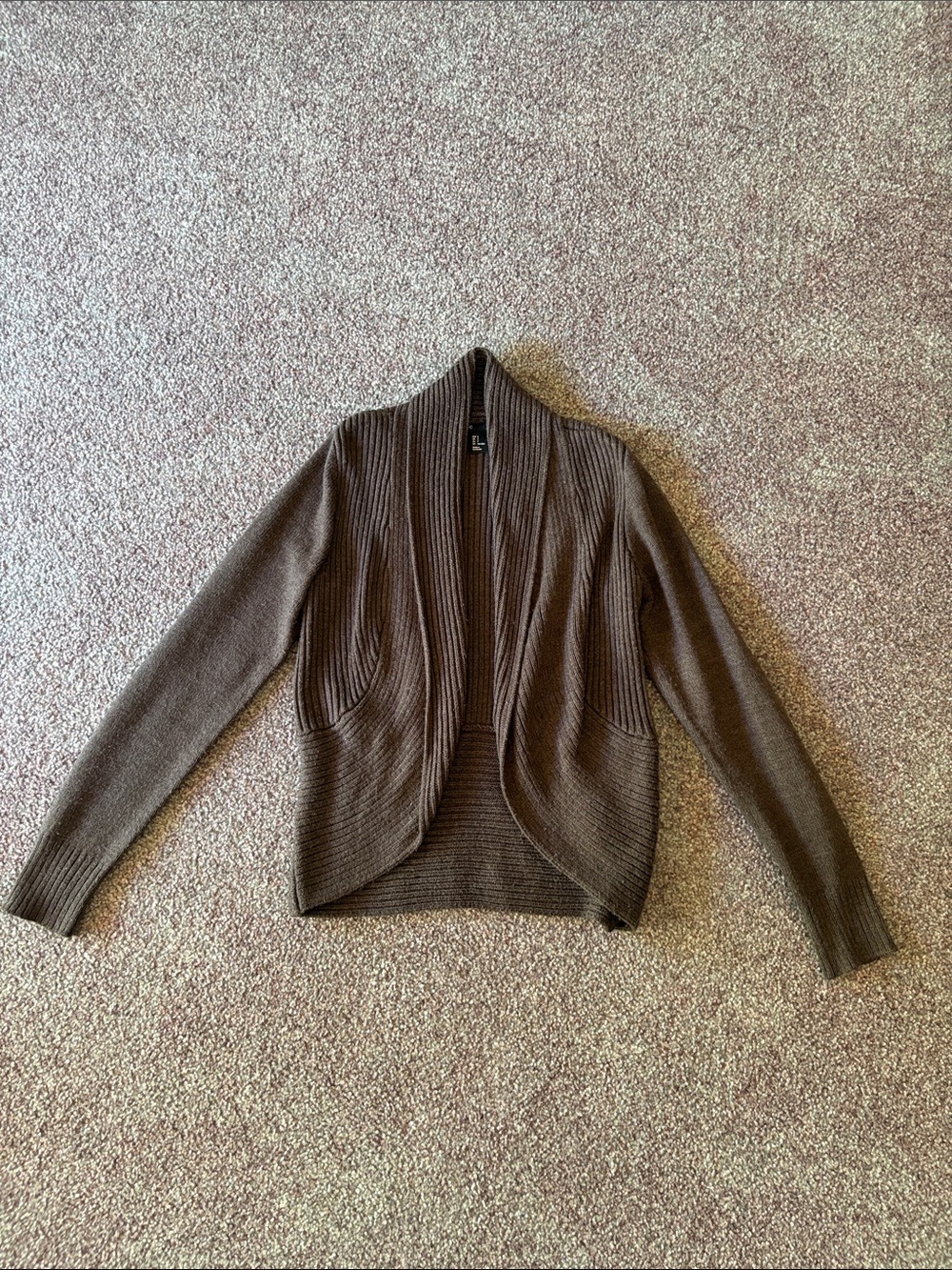 H&M Women's Brown Ribbed Open-Front Cardigan